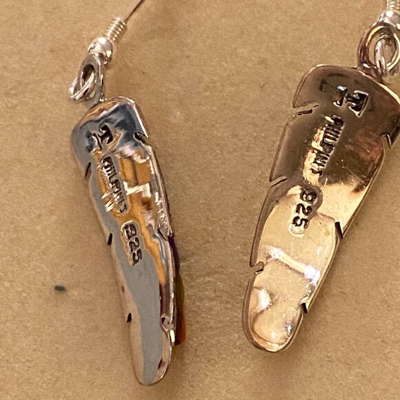 Feather earrings with multi gemstones inlaid. - Picture 5 of 6